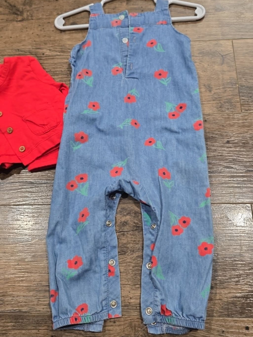 Carter's Red Cardigan and Blue Floral Romper Set Sz 9 Months - Picture 4 of 5